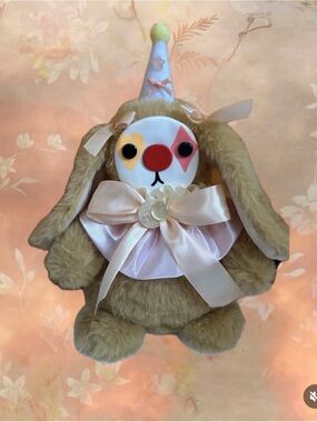 Plush Bunny Clown Stuffed Animal - Beige with Pink Accents